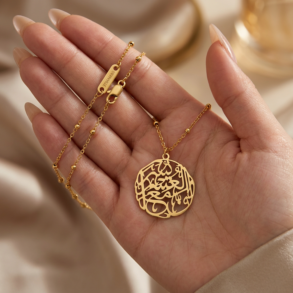 Surely with hardship comes ease/ (إِنَّ مَعَ ٱلْعُسْرِ يُسْرًۭا) Circle necklace