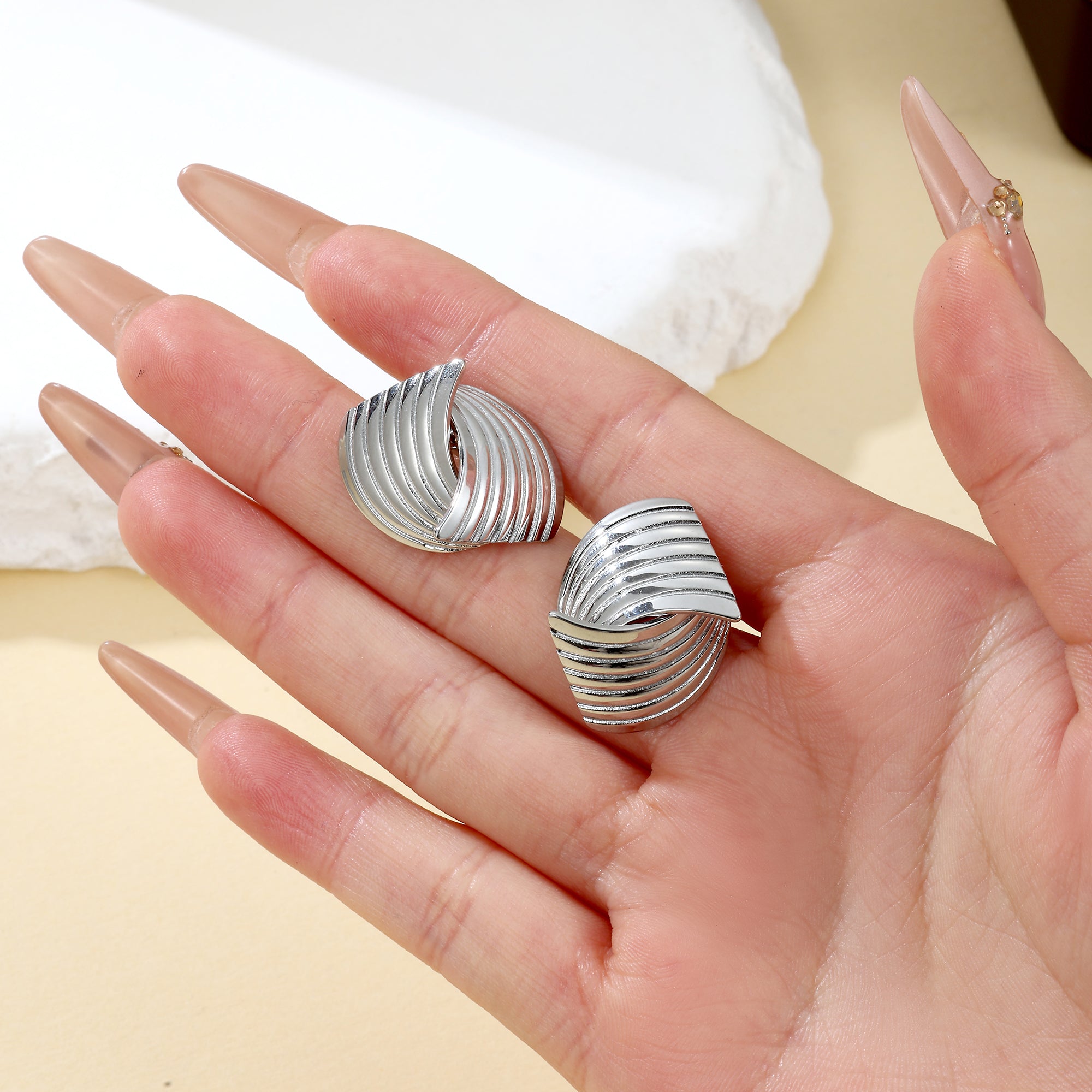 Sculpted Fan Stud Earrings
